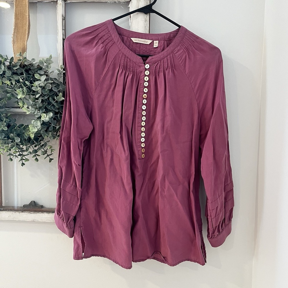 SOFT SURROUNDINGS Blouse Shirt Purple Top Linen Lyocell Blend Size S - Picture 2 of 6